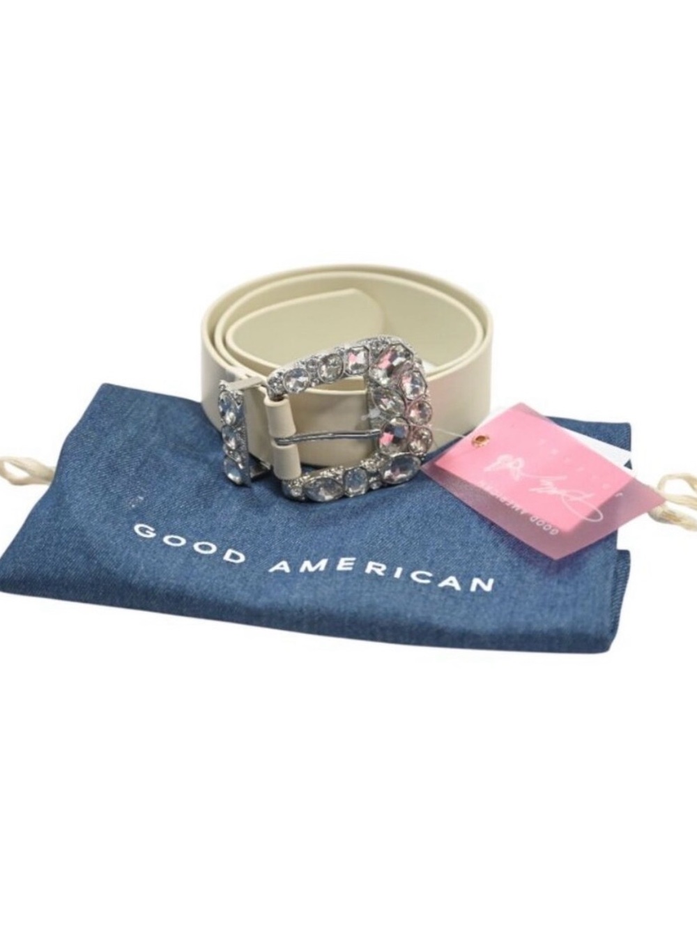 Good American x Dolly Parton White Jeweled Buckle Belt